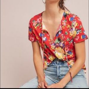 Anthropologie Maeve red floral shirt small